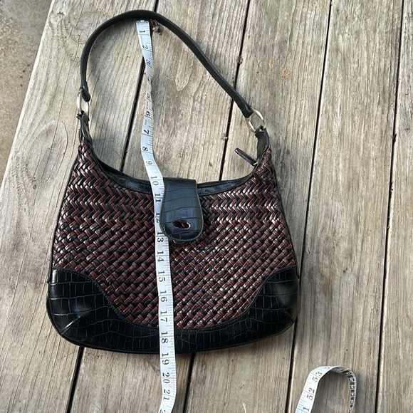Coldwater Creek Black Brown Woven Hobo Shoulder Bag Faux Croc Trim - Picture 10 of 10